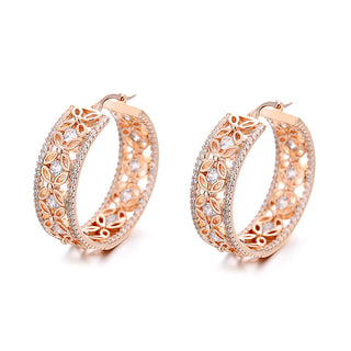 14K Gold Filigree Flower Hoop Earring with crystals from Swarovski