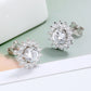 Brincos de pino com flor de halo de prata esterlina e cristal Swarovski
