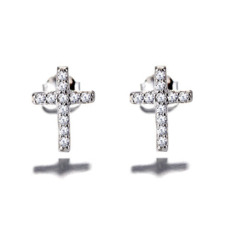 Sterling Silver Cross Stud Earrings with Crystals