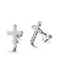 Brincos delicados de prata esterlina com cristais e cruz