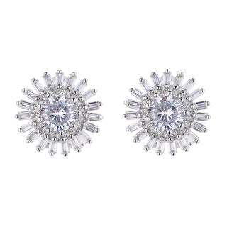 Brincos de pino duplo Halo com corte esmeralda e cristal Swarovski redondo