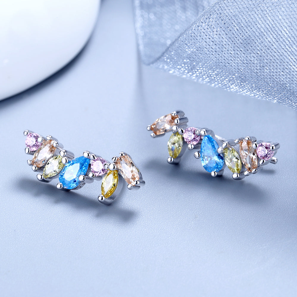 Brinco de cristal multicolorido em ouro branco 18K