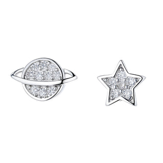 Brincos de estrela e planeta em prata esterlina com cristais Swarovski