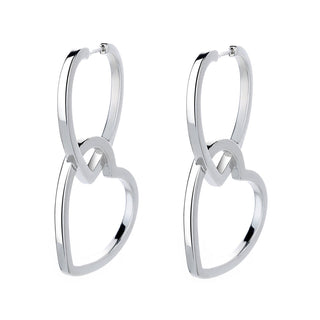 14K Gold and Sterling Silver or Gold Double Heart Drop Earrings