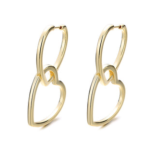 14K Gold and Sterling Silver or Gold Double Heart Drop Earrings