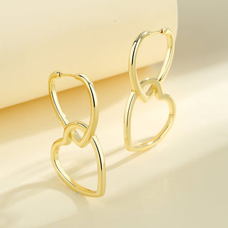 14K Gold and Sterling Silver or Gold Double Heart Drop Earrings