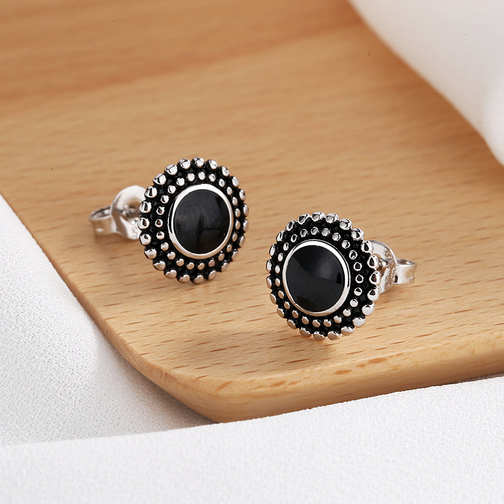 Brincos artesanais de ônix e prata esterlina Amy e Annette
