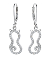 Sterling Silver Leverback Cat Earring with crystals