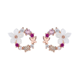 Brinco de flor aberta em ouro 14K e prata esterlina com opala e resina e Swarovski