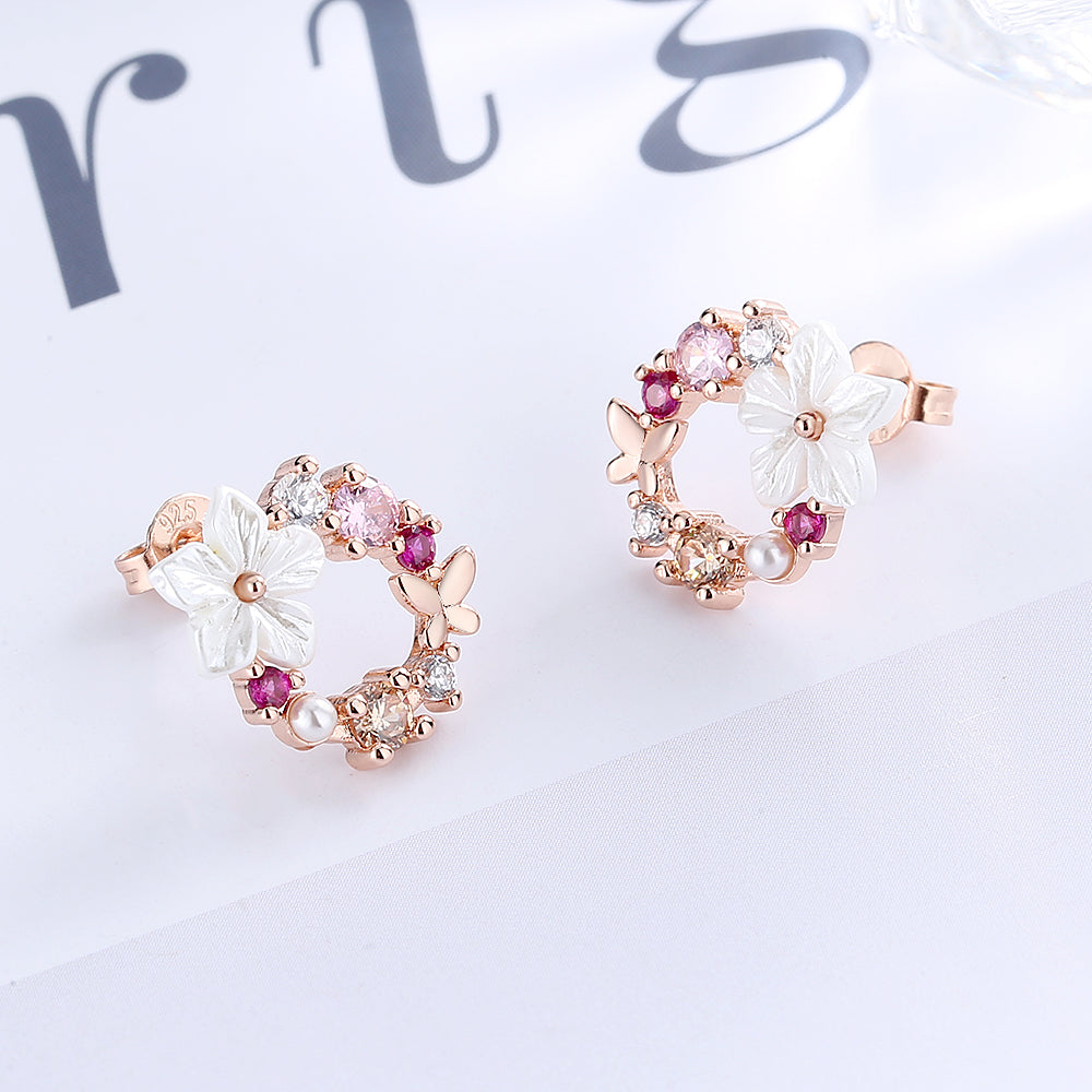 Brinco de flor aberta em ouro 14K e prata esterlina com opala e resina e Swarovski