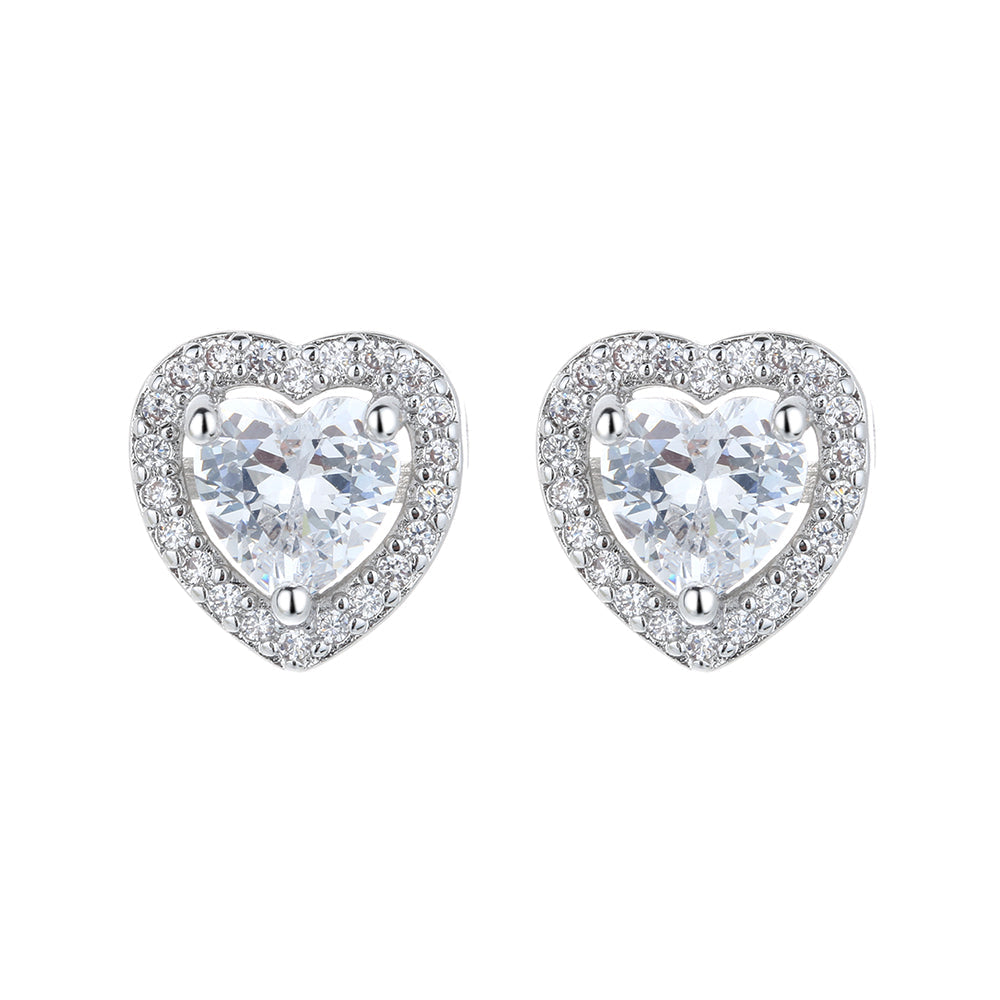 Brincos de coração de prata esterlina com cristais Swarovski