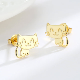 Brincos de gato em ouro 14k e prata esterlina