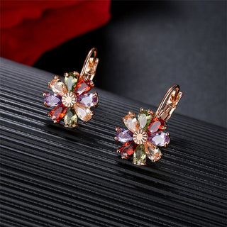Sapphire and Multi-Color Flower Drop Leverback Earrings with Crystals