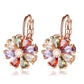 Brincos de safira e flor multicolorida com alavanca e cristais
