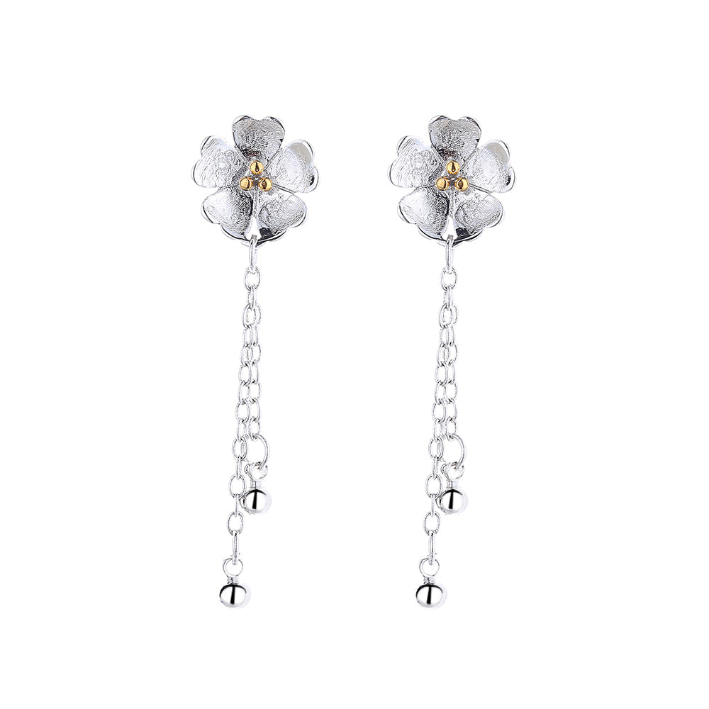 Brincos pendentes florais em dois tons de ouro 14K Amy e Annette