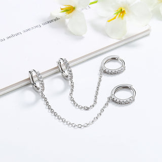 14k Gold and Sterling Silver Double Huggie Chain Earrings with Crystals