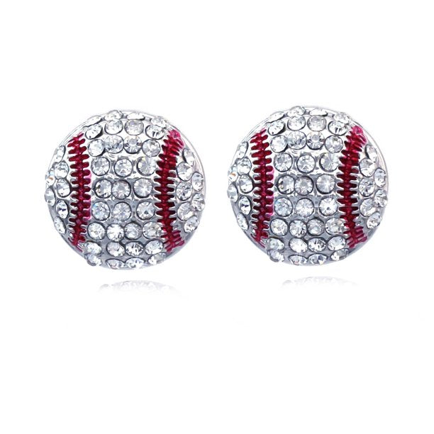 Brinco de pino de beisebol prateado com cristais Swarovski