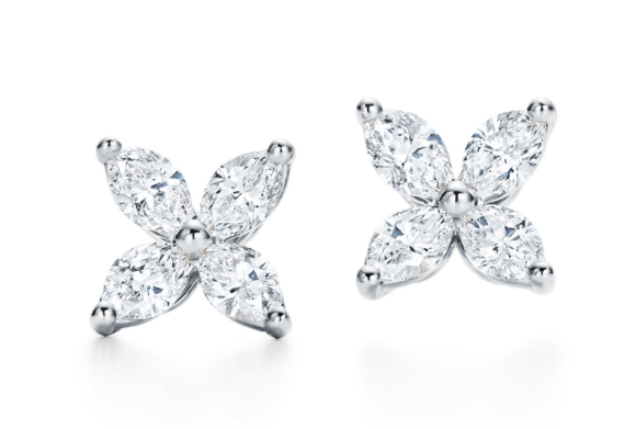 Brinco de flor banhado a ouro branco 18K com cristais genuínos