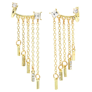 18K Gold Graduated Dangle Ear cuff with Genuine Crystals