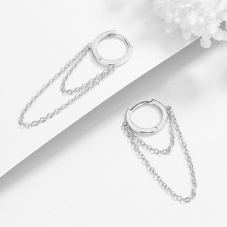 14k Gold Plated Huggie Hoop Double Chain Earring