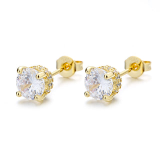 Brincos de pino com coroa de cristal Swarovski em ouro 14K e prata esterlina Amy e Annette