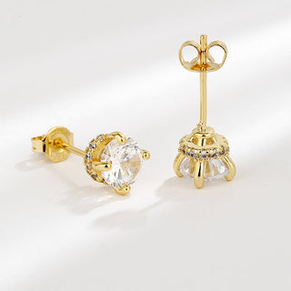Brincos de pino com coroa de cristal Swarovski em ouro 14K e prata esterlina Amy e Annette