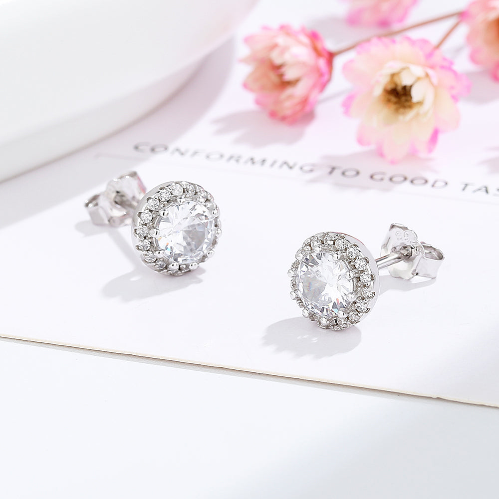 Brinco Halo de Prata Esterlina com Cristais da Preciosa