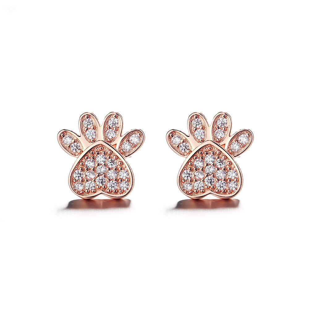 Brincos de cristal em forma de pata banhados a prata esterlina e ouro rosa 14K