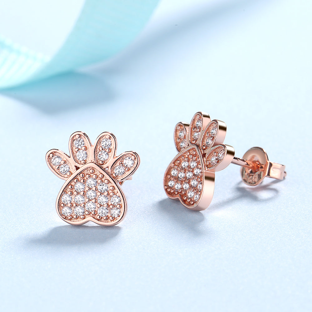 Brincos de cristal em forma de pata banhados a prata esterlina e ouro rosa 14K