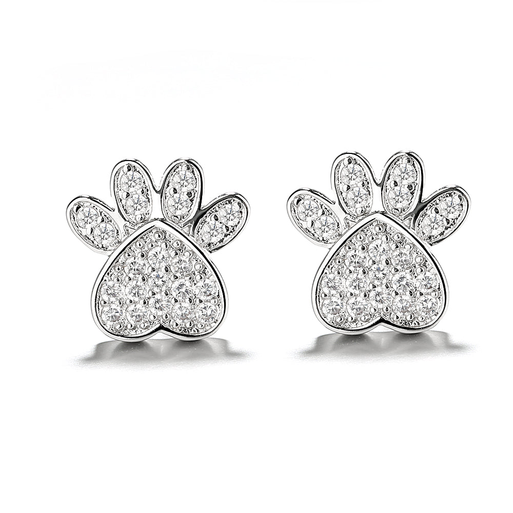 Brincos de cristal em forma de pata banhados a prata esterlina e ouro rosa 14K