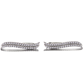14K White Gold Double Wave Crystal Climber Earrings