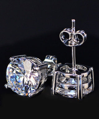 14K Gold Over Sterling Silver and Sterling Silver Genuine Crystal Round Stud Earring