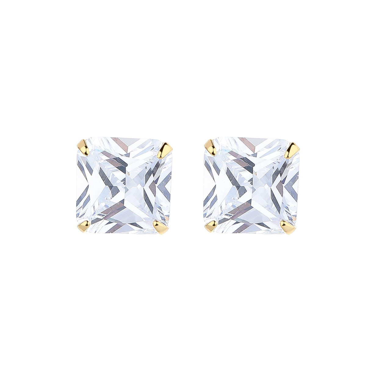 Brinco quadrado de cristal genuíno Amy e Annette em ouro 14K sobre prata esterlina e prata esterlina