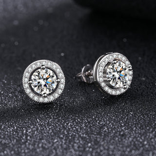 Amy and Annette 14K Gold or Sterling Silver Round Halo Earrings with Crystals
