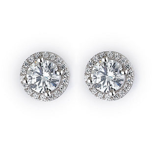 Amy and Annette 14K Gold or Sterling Silver Round Halo Earrings with Crystals