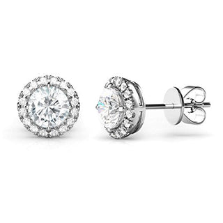Amy and Annette 14K Gold or Sterling Silver Round Halo Earrings with Crystals