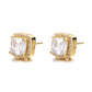 Brincos de pino com halo de diamante simulado em ouro 14K sobre prata esterlina