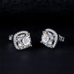 Brincos de pino com halo de diamante simulado em ouro 14K sobre prata esterlina