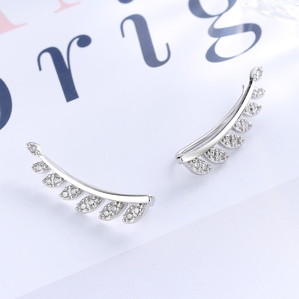 Brinco de trepadeira com folha de cristal de prata esterlina