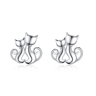 Sterling Silver Mother Daughter Cat Earrings