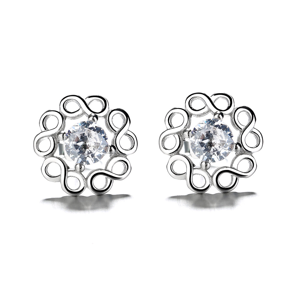 Brincos de prata esterlina Swarovski Infinity Flower