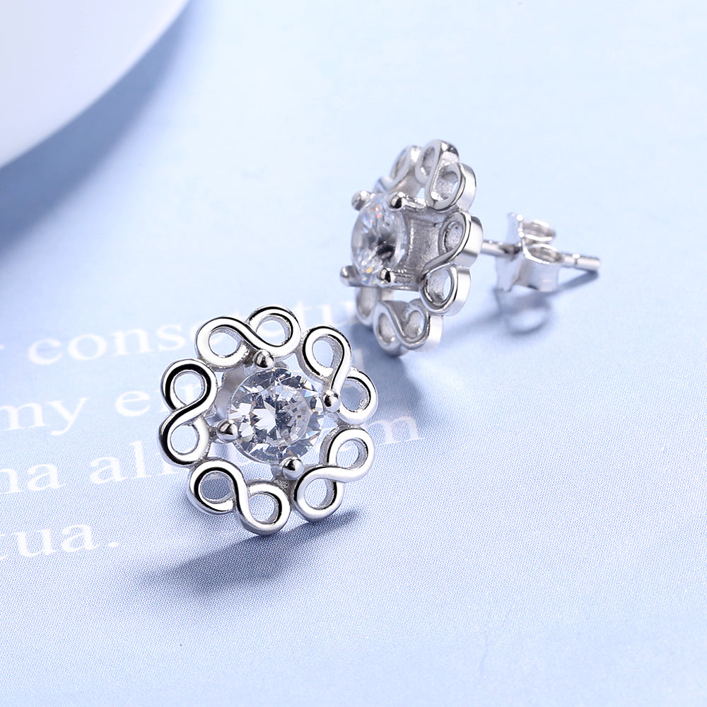 Brincos de prata esterlina Swarovski Infinity Flower