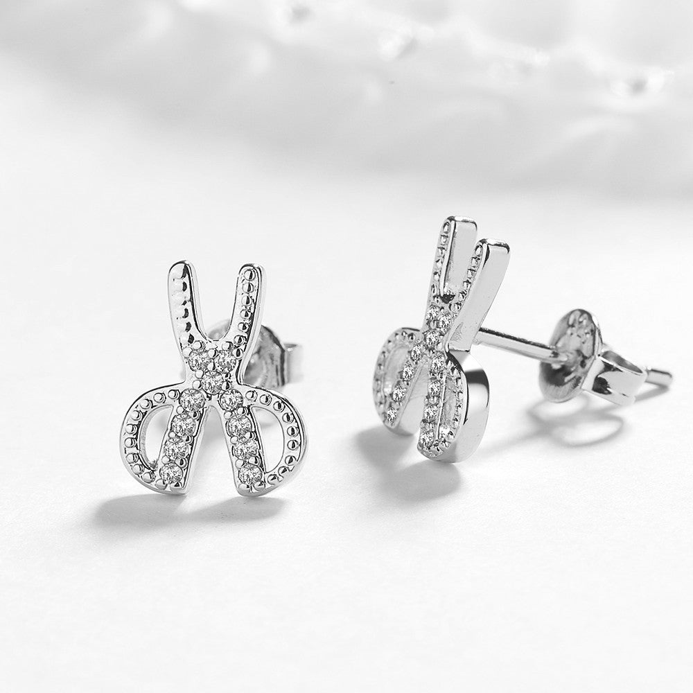 Brincos de tesoura em prata esterlina com cristais da Swarovski