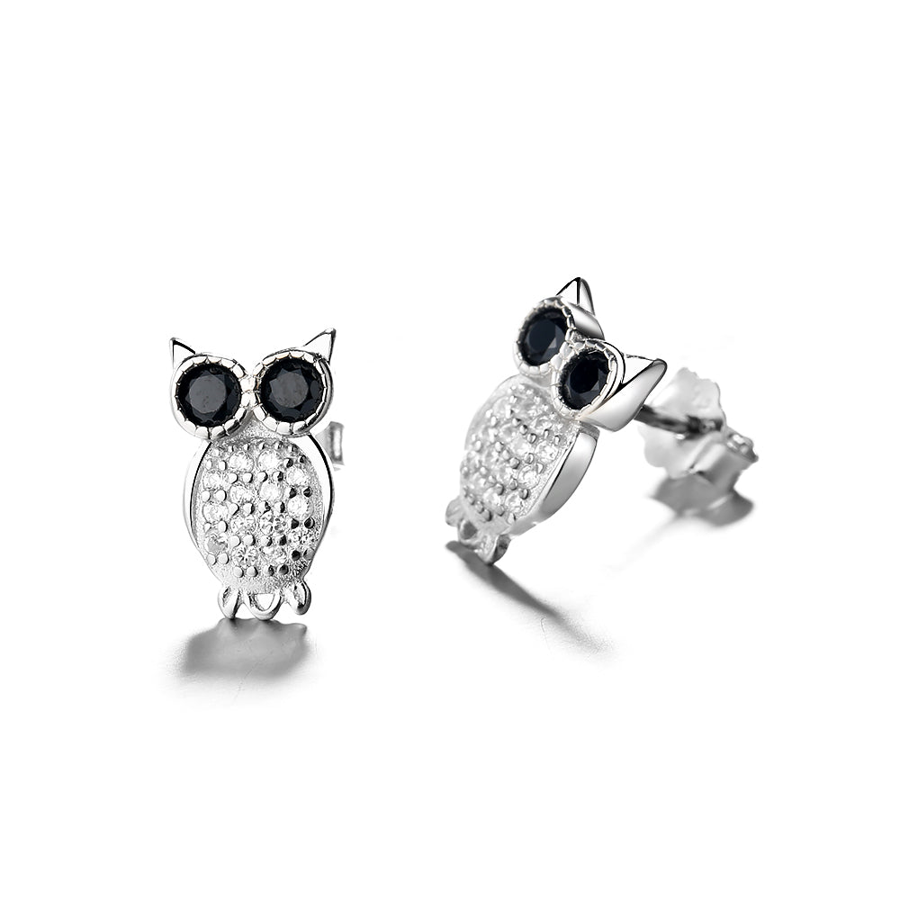 Brincos de coruja em prata esterlina com cristais Swarovski