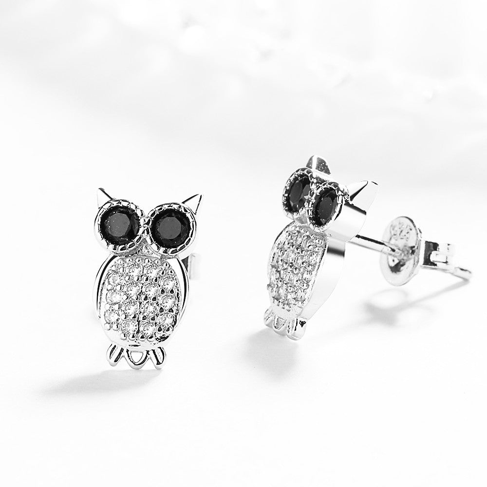 Brincos de coruja em prata esterlina com cristais Swarovski
