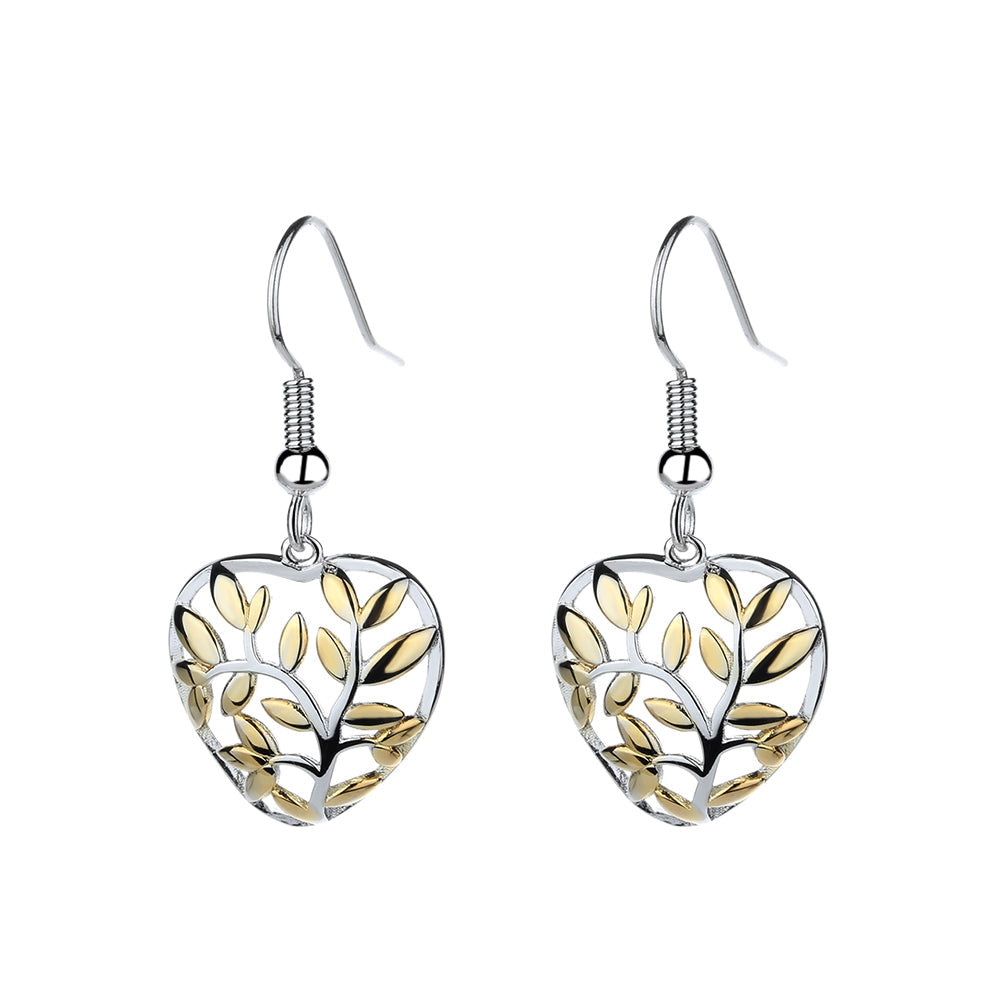 Brincos de coração floral em prata esterlina e ouro 18k