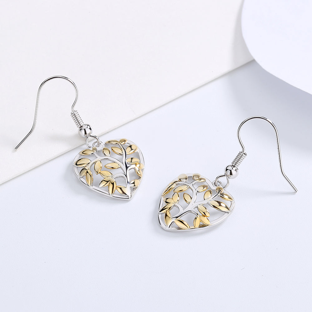 Brincos de coração floral em prata esterlina e ouro 18k