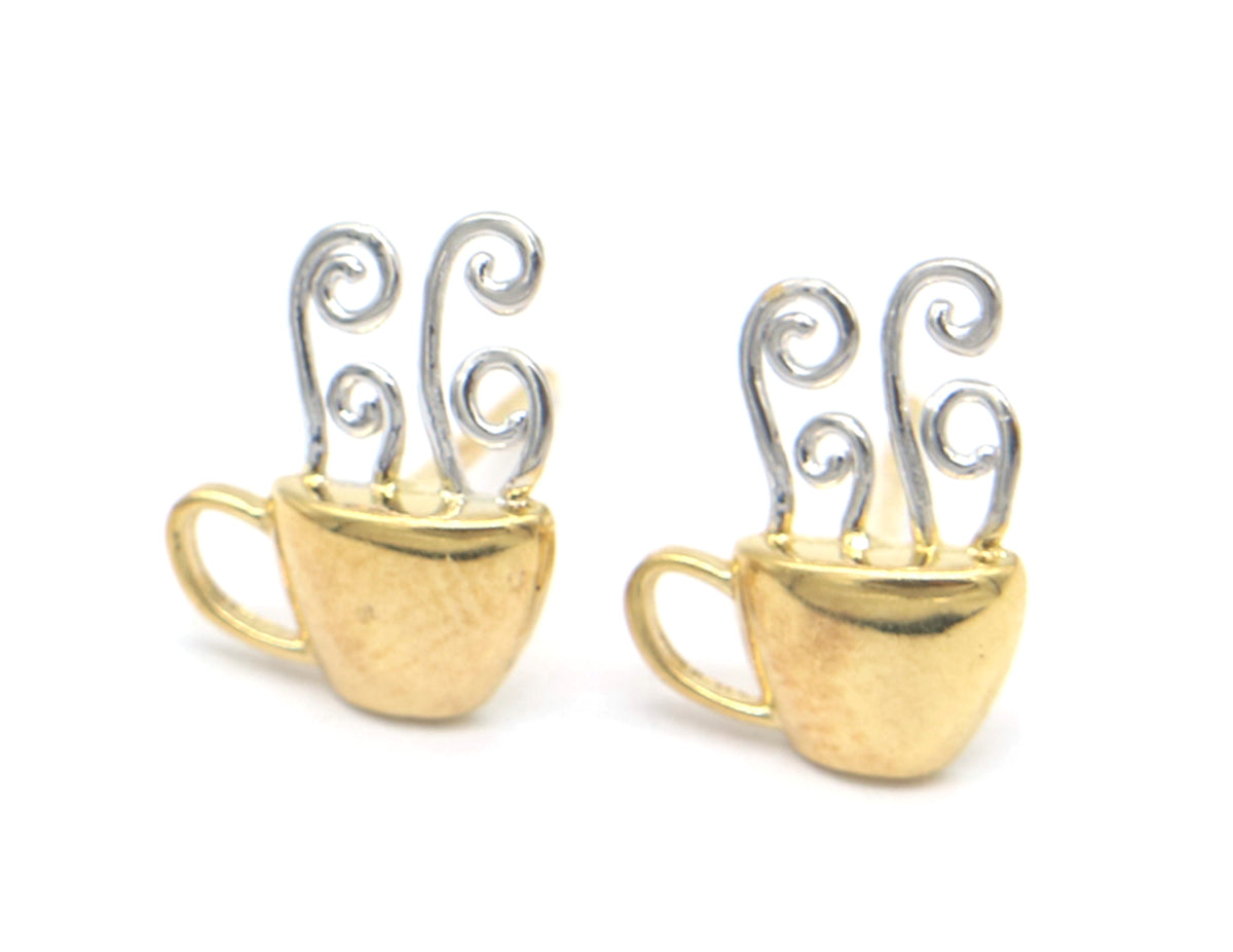 Brincos de café em ouro 14K e prata esterlina