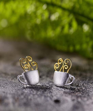 Brincos de café em ouro 14K e prata esterlina