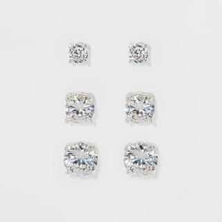 Brincos de ouro 14K sobre prata esterlina com diamantes simulados, conjunto de 3 (6 peças no total)